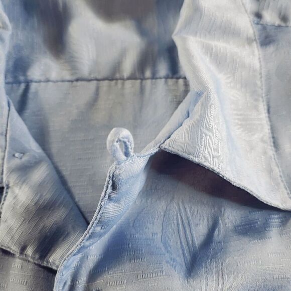 Passion Shirt Men 2XL Blue Polyester Short Sleeve Side Slit Collared Button Down - Picture 5 of 8